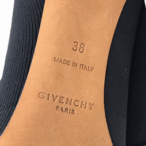 GIVENCHY ジバンシー 38 ミッドヒールロング ブーツ ジャージー レザー ブラック ホワイト eitm0077