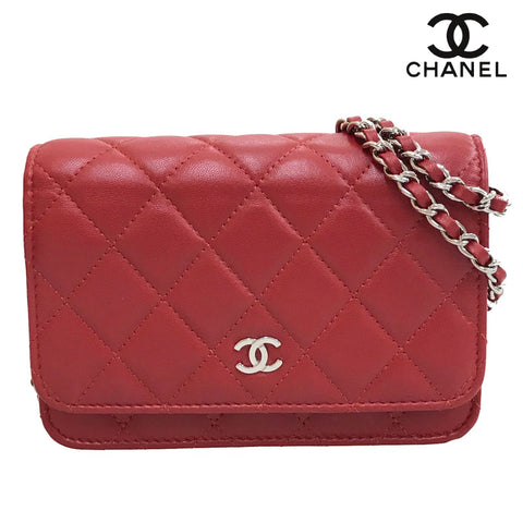 Chanel CHANEL Matelasse Coco Mark Chain 30 Silver Metal Fittings Wallet Chain Leather Red eit0560P12581