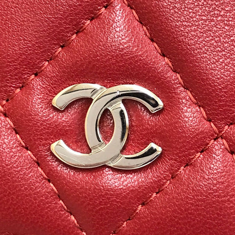 シャネル CHANEL マトラッセ ココマーク チェーン 30番台 シルバー金具 ウォレットチェーン レザー レッド eit0560P12581