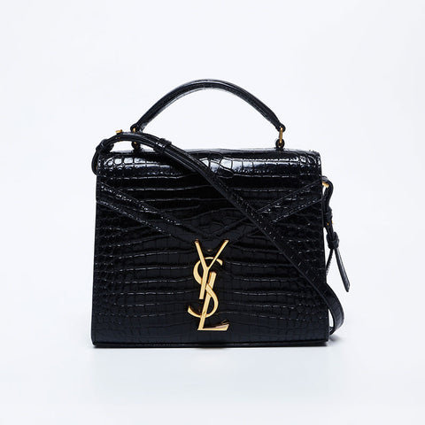 イヴ・サンローラン YVES SAINT LAURENT カサンドラ ミニ トップハンドル 型押しレザー エナメル ショルダーバッグ ブラック WS10006