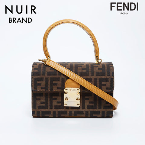 フェンディ FENDI ズッカ トップハンドル ボックス ショルダーバッグ ブラウン WS10009