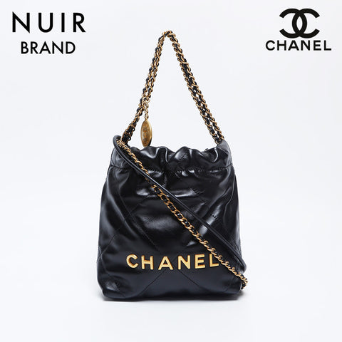 シャネル CHANEL ミニ CHANEL 22 シャイニーカーフスキン ハンドバッグ ブラック WS10019