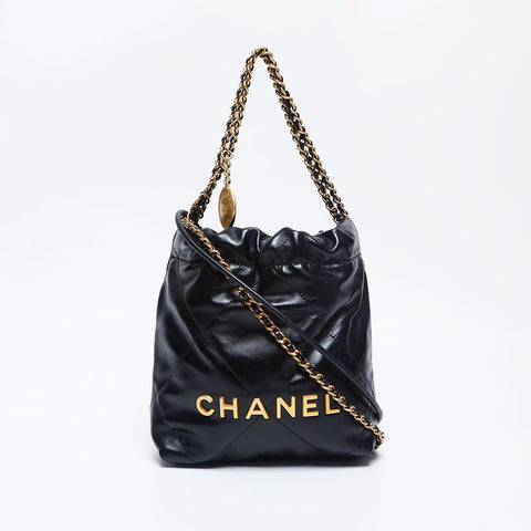 シャネル CHANEL ミニ CHANEL 22 シャイニーカーフスキン ハンドバッグ ブラック WS10019