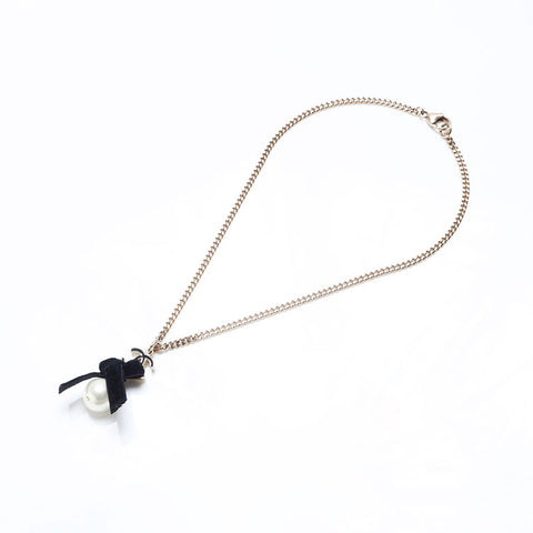 CHANEL 07C COCO Mark Ribbon Pearl Necklace gold WS10037