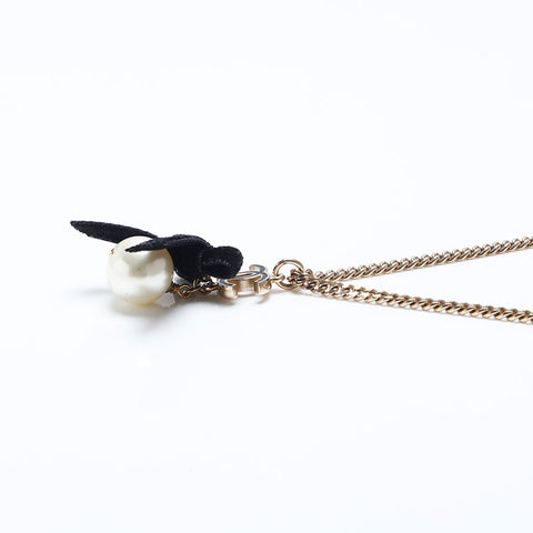 CHANEL 07C COCO Mark Ribbon Pearl Necklace gold WS10037