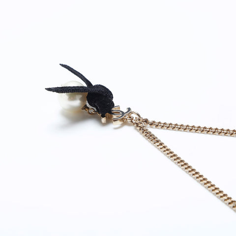CHANEL 07C COCO Mark Ribbon Pearl Necklace gold WS10037
