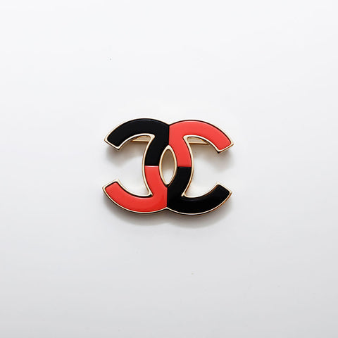 CHANEL B23C COCO Mark Bicolor Black & Pink Brosche Gold WS10046