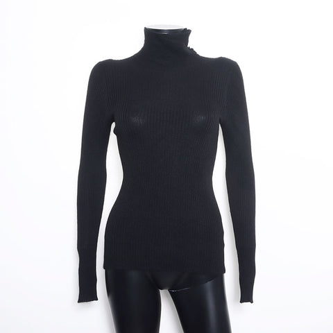 Chanel CHANEL 38 99A Turtleneck Silk Blend Sweater Black WS10050