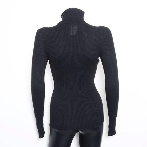 Chanel CHANEL 38 99A Turtleneck Silk Blend Sweater Black WS10050