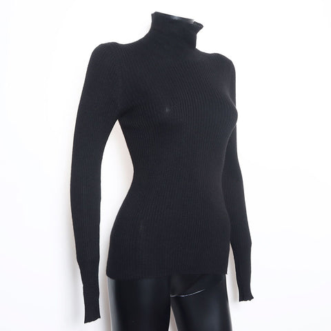 Chanel CHANEL 38 99A Turtleneck Silk Blend Sweater Black WS10050