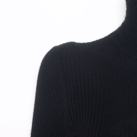 Chanel CHANEL 38 99A Turtleneck Silk Blend Sweater Black WS10050