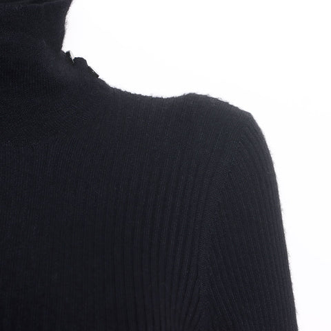 Chanel CHANEL 38 99A Turtleneck Silk Blend Sweater Black WS10050