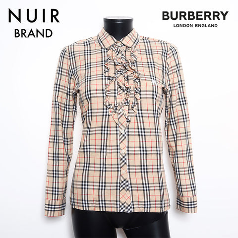 バーバリー BURBERRY L ノバチェック フリル 長袖シャツ ベージュ WS10053