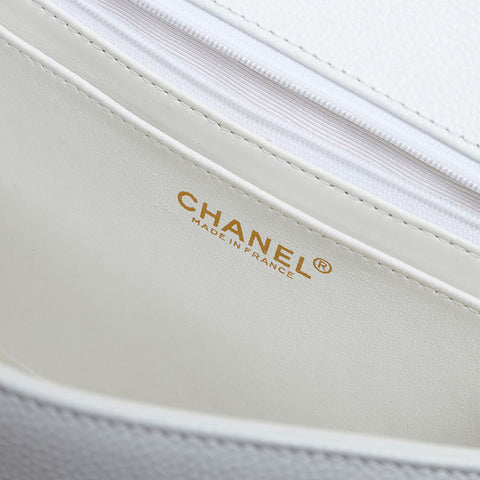 Chanel Chanel n ° 5 Coco Mark Handle Handle Kelly Type Calfskin Handbag White WS10056