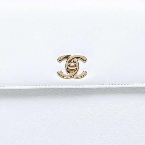 Chanel Chanel n ° 5 Coco Mark Handle Handle Kelly Type Calfskin Handbag White WS10056