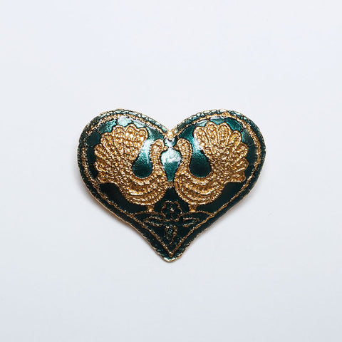 YVES SAINT LAURENT heart bird vintage Brooch Green gold WS10076
