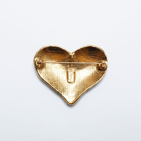 YVES SAINT LAURENT heart bird vintage Brooch Green gold WS10076