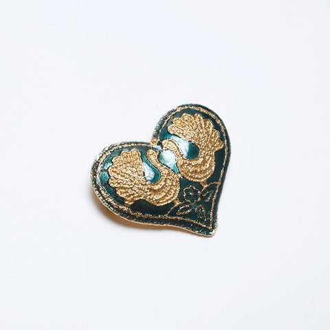 YVES SAINT LAURENT heart bird vintage Brooch Green gold WS10076