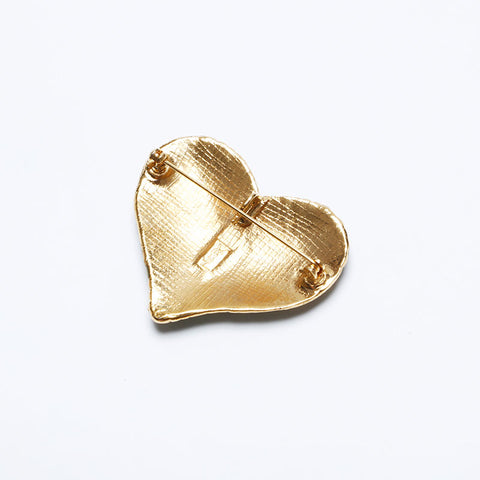 YVES SAINT LAURENT heart bird vintage Brooch Green gold WS10076
