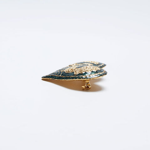 YVES SAINT LAURENT heart bird vintage Brooch Green gold WS10076