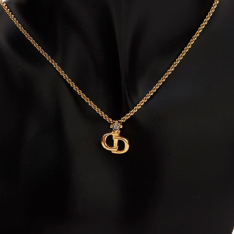 Christian Dior CD logo rhinestone Necklace gold WS10084