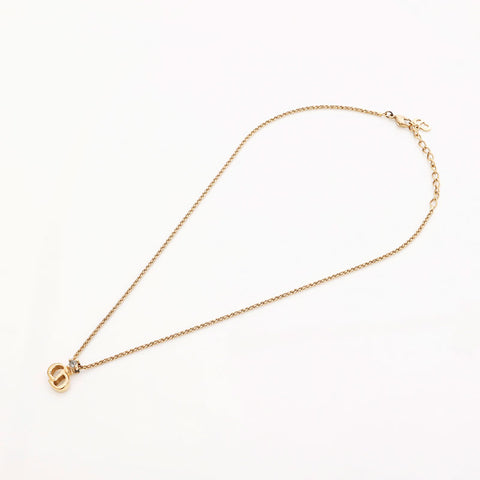 Christian Dior CD logo rhinestone Necklace gold WS10084