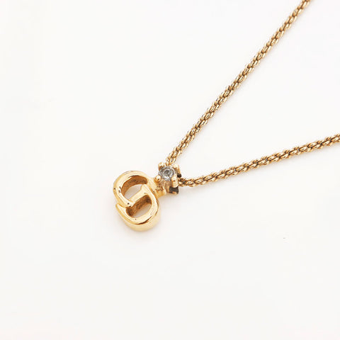 Christian Dior CD logo rhinestone Necklace gold WS10084