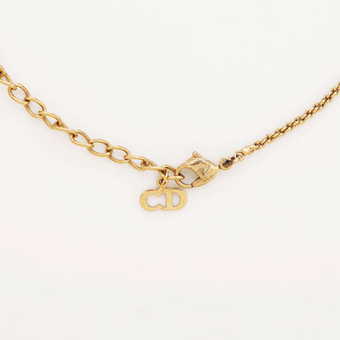Christian Dior CD logo rhinestone Necklace gold WS10084