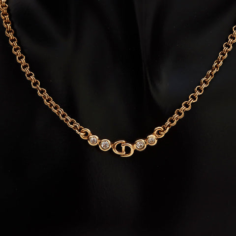 Christian Dior CD Logo Rhinestone Necklace Gold WS10090