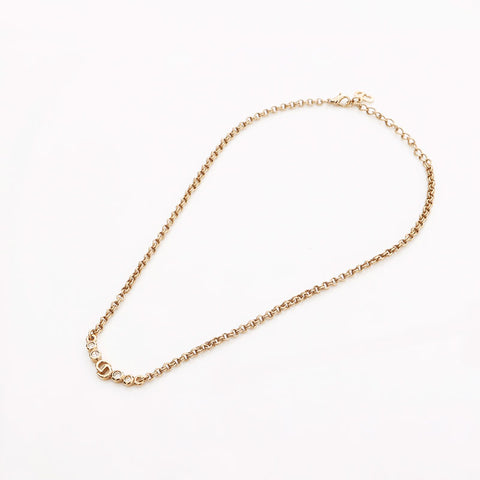 Christian Dior CD logo rhinestone Necklace gold WS10090