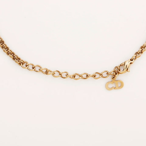 Christian Dior CD logo rhinestone Necklace gold WS10090