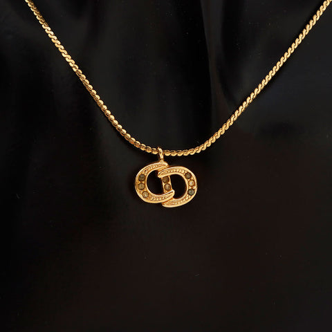 Christian Dior CD logo rhinestone Necklace gold WS10095