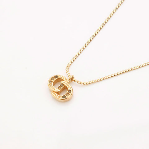 Christian Dior CD logo rhinestone Necklace gold WS10095