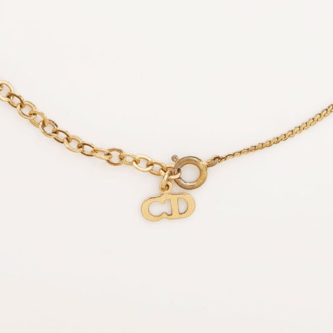 Christian Dior CD logo rhinestone Necklace gold WS10095