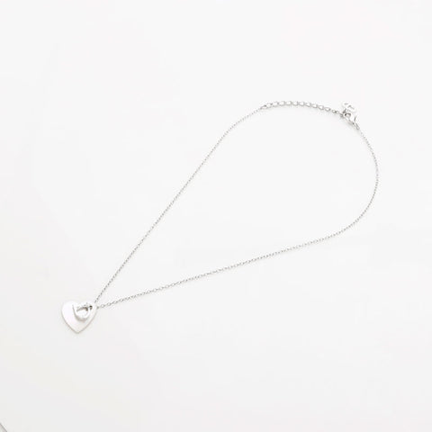 Christian Dior Logo heart Necklace Silver WS10102