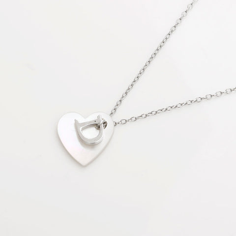 Christian Dior Logo heart Necklace Silver WS10102