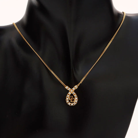 Christian Dior CD logo rhinestone Necklace gold WS10110