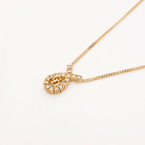 Christian Dior CD logo rhinestone Necklace gold WS10110