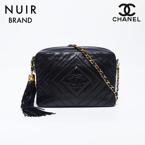 シャネル CHANEL 2番台 ラムスキン タッセル ココマーク ショルダーバッグ ブラック WS10161