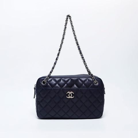 シャネル CHANEL 12番台 マトラッセ ラムスキン チェーン ショルダーバッグ ネイビー WS10162