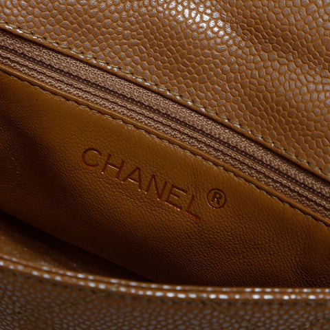 Chanel CHANEL 6th caviar skin metallic minimatelasse 18cm handbag beige WS10164
