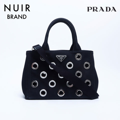 プラダ PRADA キャンバス カナパ グロメット シルバー金具 ハンドバッグ ブラック WS10168