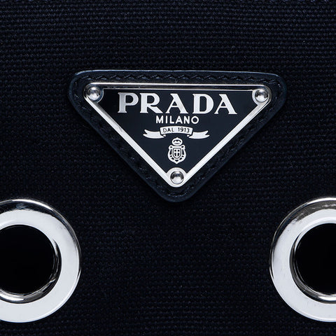 プラダ PRADA キャンバス カナパ グロメット シルバー金具 ハンドバッグ ブラック WS10168