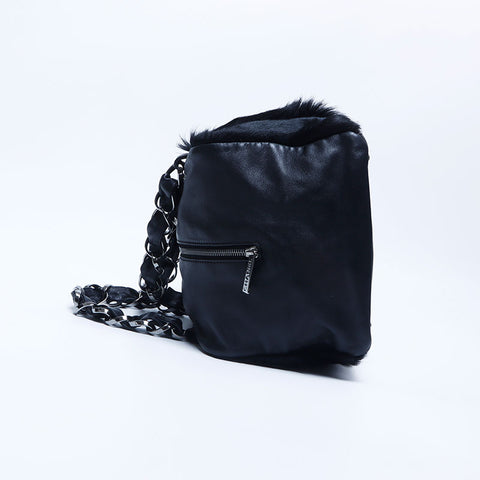 Chanel CHANEL No. 8 Leather Fur Boston Bag Black WS10201