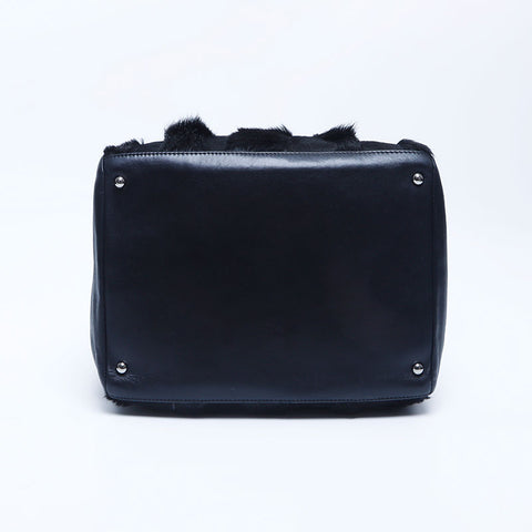 Chanel CHANEL No. 8 Leather Fur Boston Bag Black WS10201