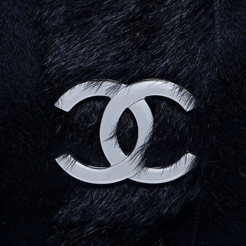 Chanel CHANEL No. 8 Leather Fur Boston Bag Black WS10201