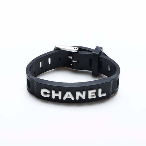 CHANEL 99P logo rubber bracelet black WS10242