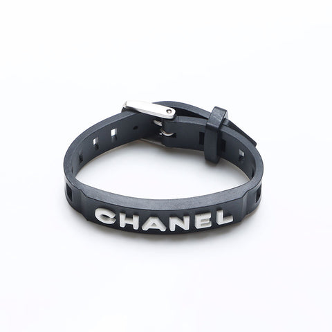 CHANEL 99P logo rubber bracelet black WS10242