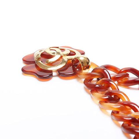 CHANEL Deca COCO Mark 95P Clover Necklace Brown WS10244