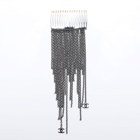 CHANEL Chain COCO Mark Kanzashi hair accessory Silver WS10248